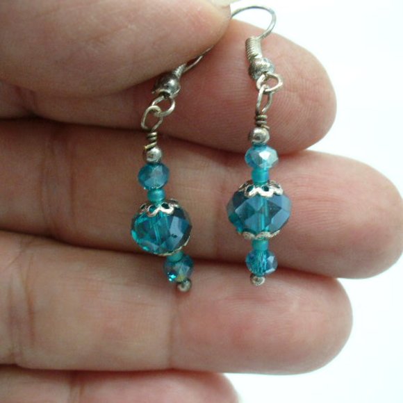 Teal Swarovski Crystal Earrings - Picture 1 of 1
